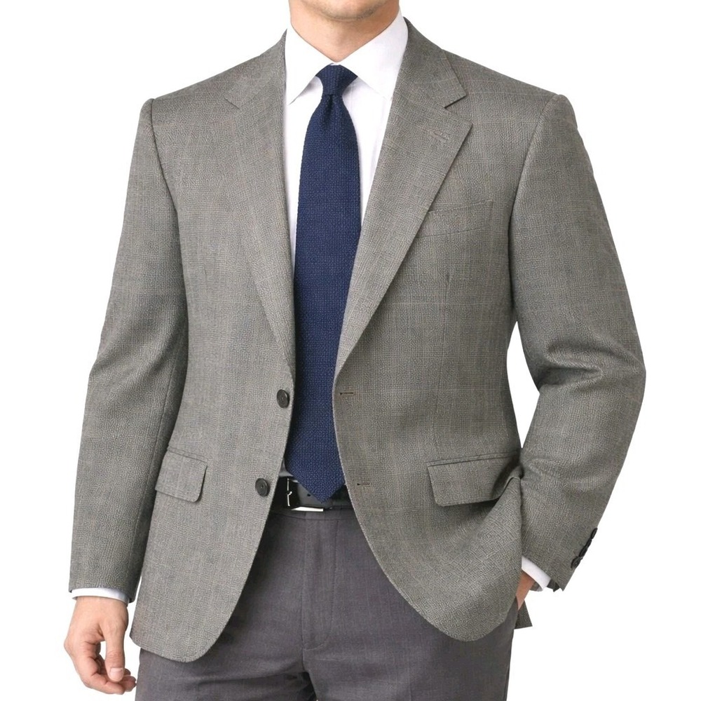 Haggar Mens Blazer 42 Gray Blue Windowpane Plaid Sport Coat Suit Jacket Business